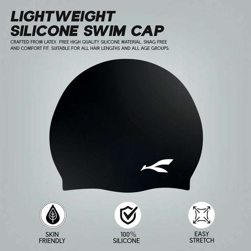 KONEX Waterproof Silicone Swimming Cap for Men & Women | Stretchable & Quick-Dry | Prevents Hair Pull & Chemical Damage | Ideal for Children & Adult (Black) - Image 2